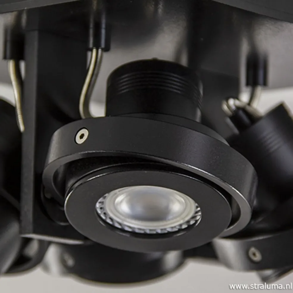 Vierkante LED plafondlamp 4-lichts zwart