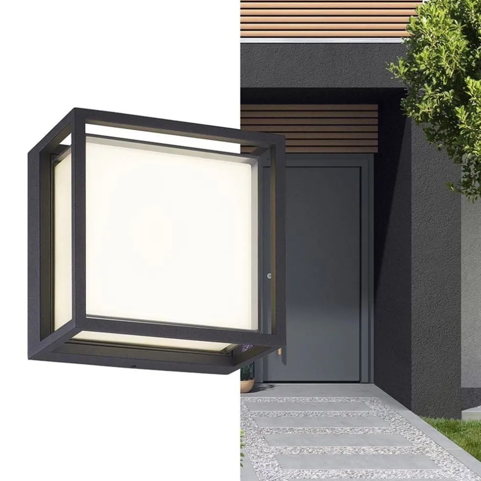 Vierkante LED wandlamp buiten IP65 antraciet