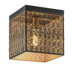 Vierkante plafondlamp zwart met gouden binnenzijde