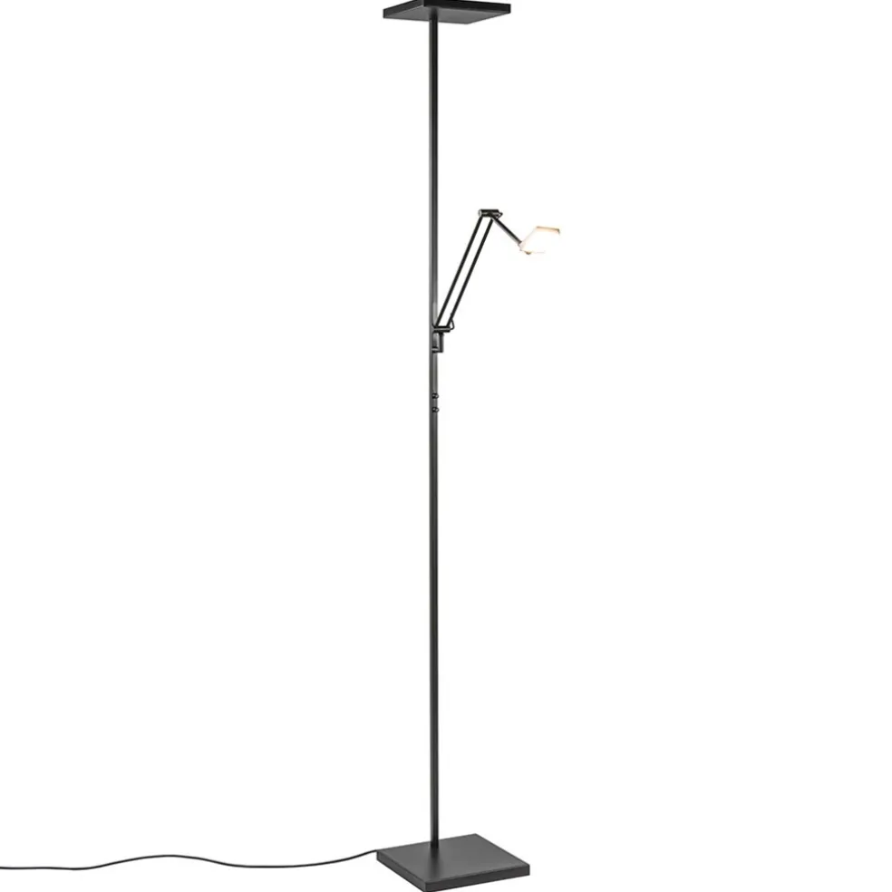 Vierkante uplighter zwart met verstelbare leesarm