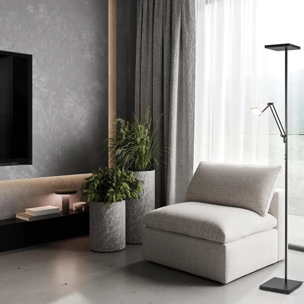 Vierkante uplighter zwart met verstelbare leesarm