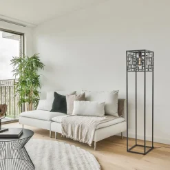 Vierkante vloerlamp mat zwart metaal