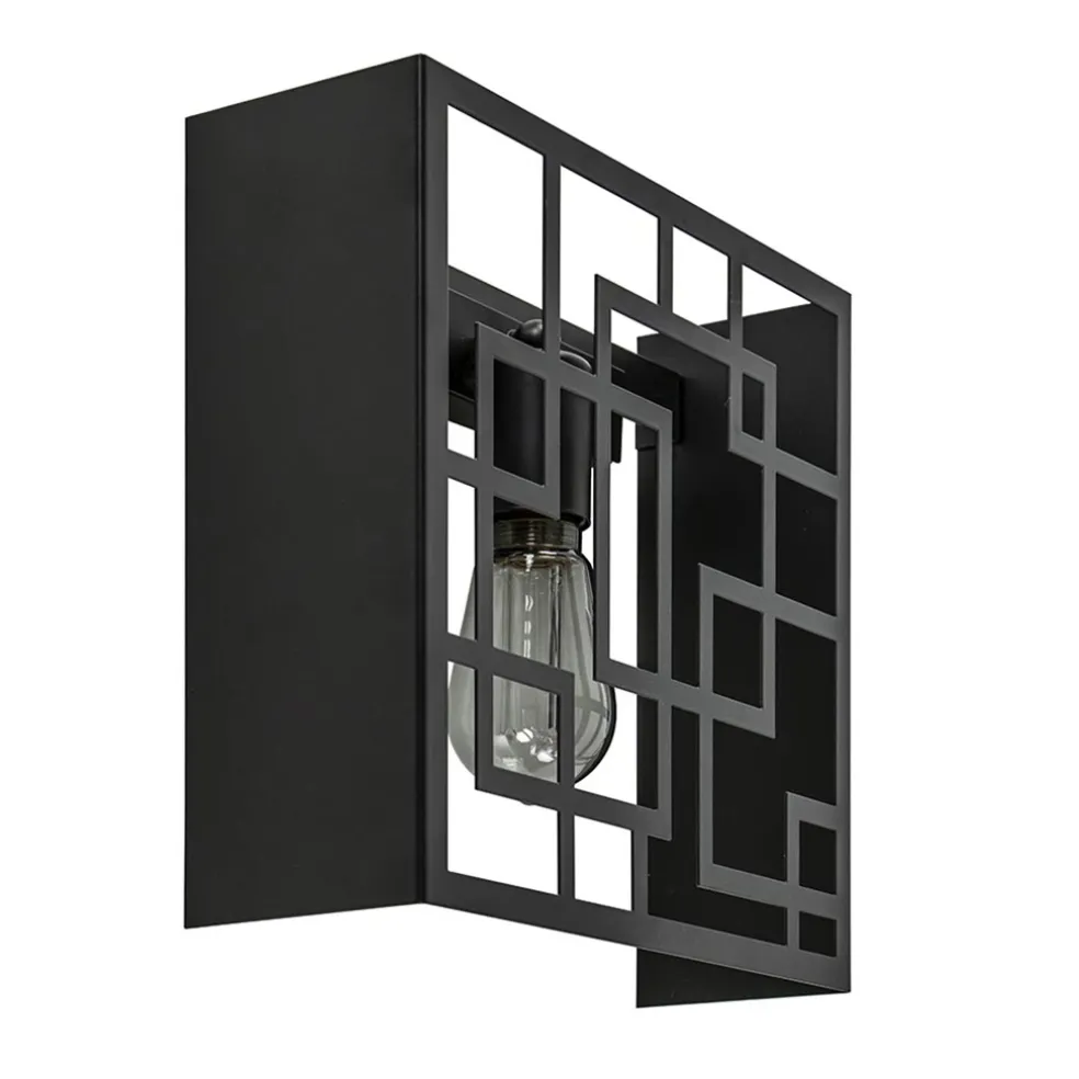 Vierkante wandlamp zwart metaal