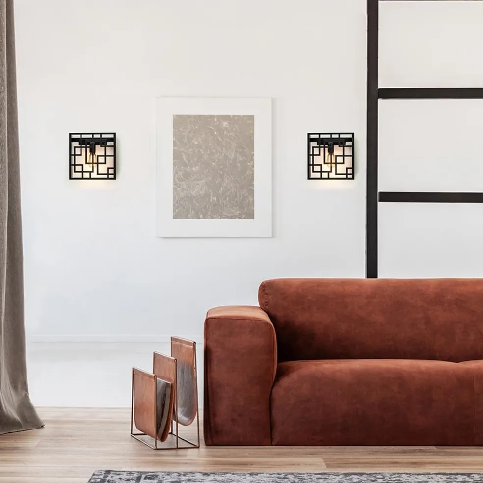 Vierkante wandlamp zwart metaal