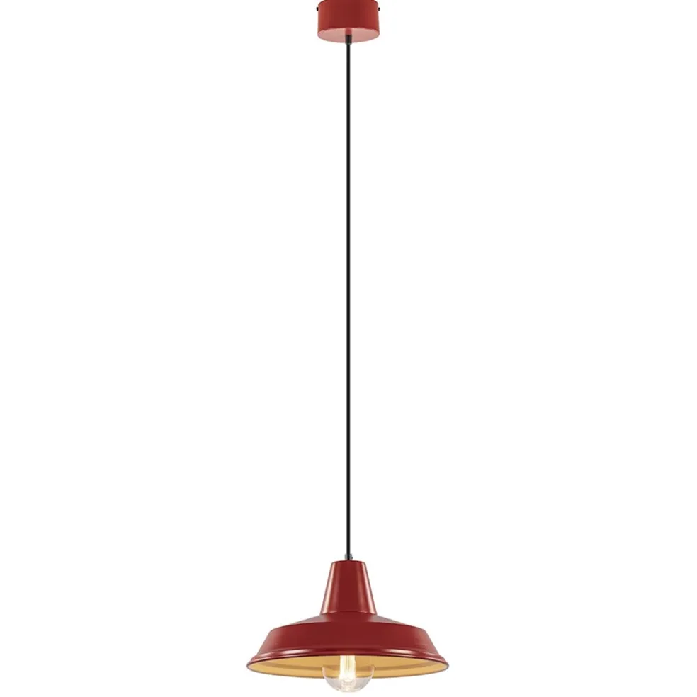 Vintage hanglamp rood met wit en zwart snoer