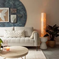 Vloerlamp 150 cm cilinder creme schelpen