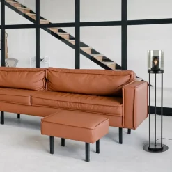 Vloerlamp cilinder mat zwart met smoke glazen kap