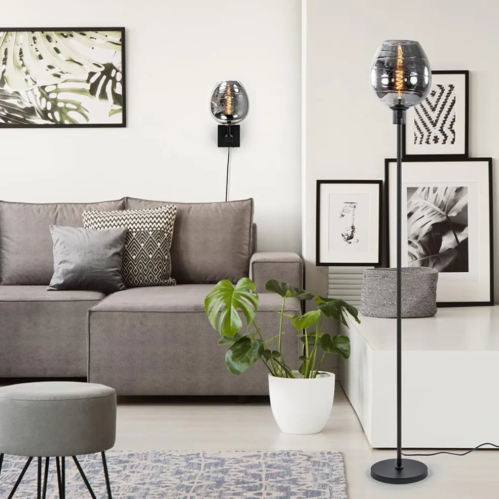 Vloerlamp Fantasy op stang zwart + smoke glas