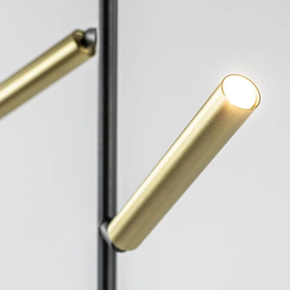 Vloerlamp Flute 2l zwart/matgoud pushdim