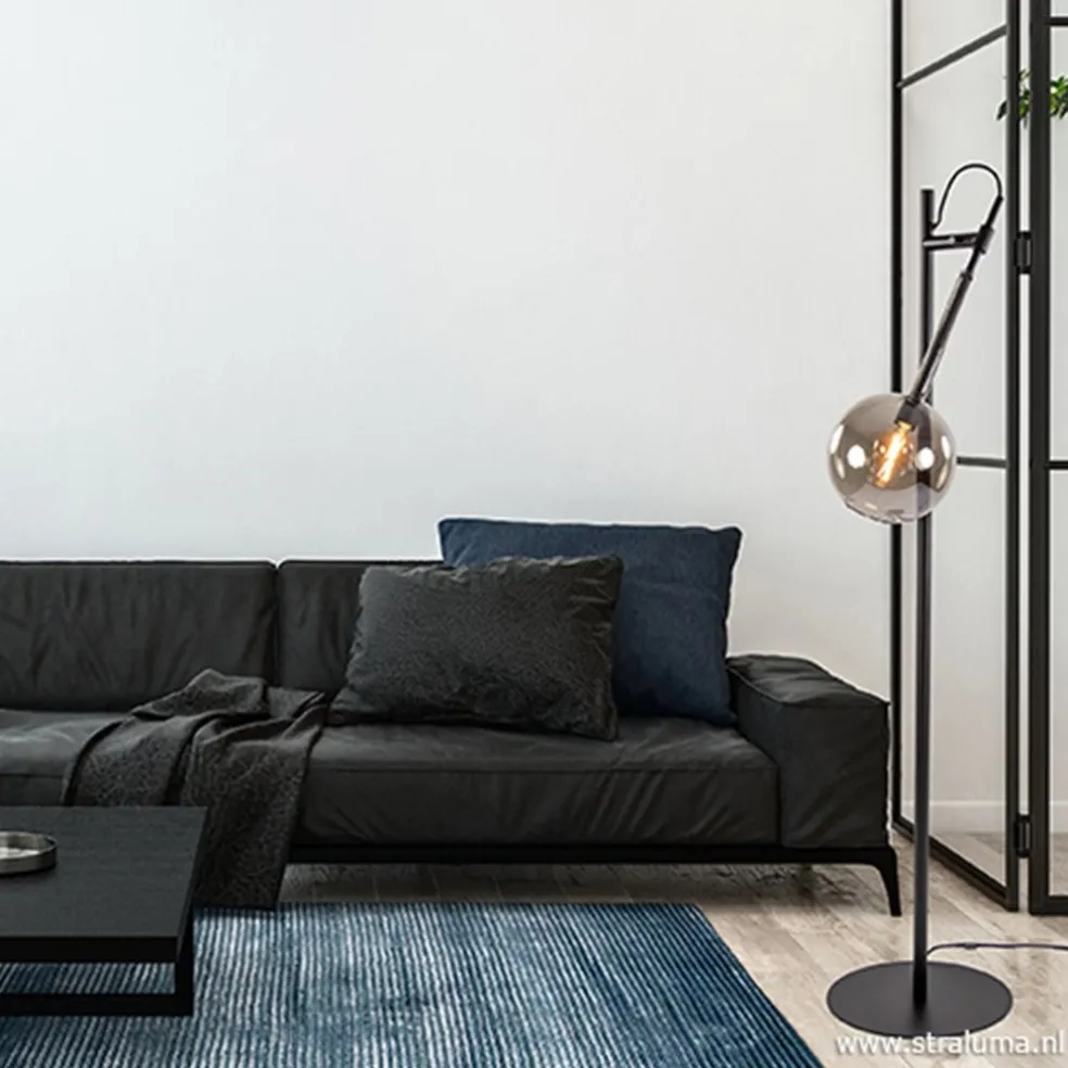 Vloerlamp Globe 1L zwart/smoke glas 25cm