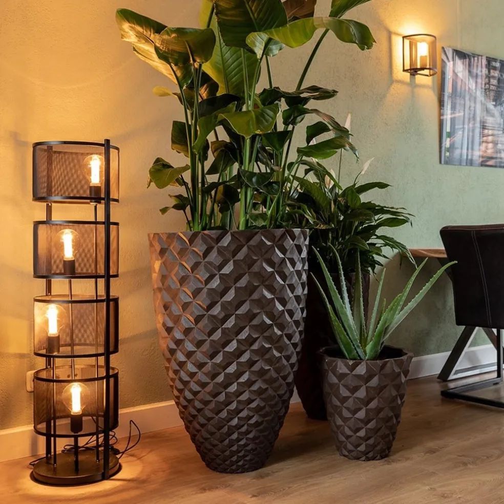 Vloerlamp 4L cilinder gaas zwart