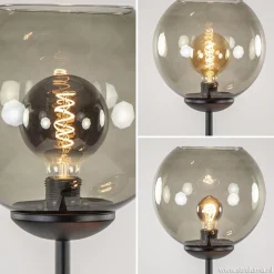 Vloerlamp 3-L zwart met bolglas smoke
