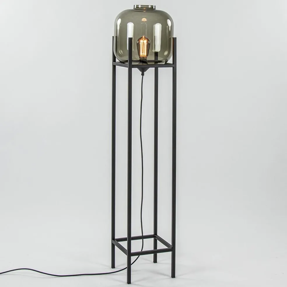 Vloerlamp Lett frame zwart/smoke glas
