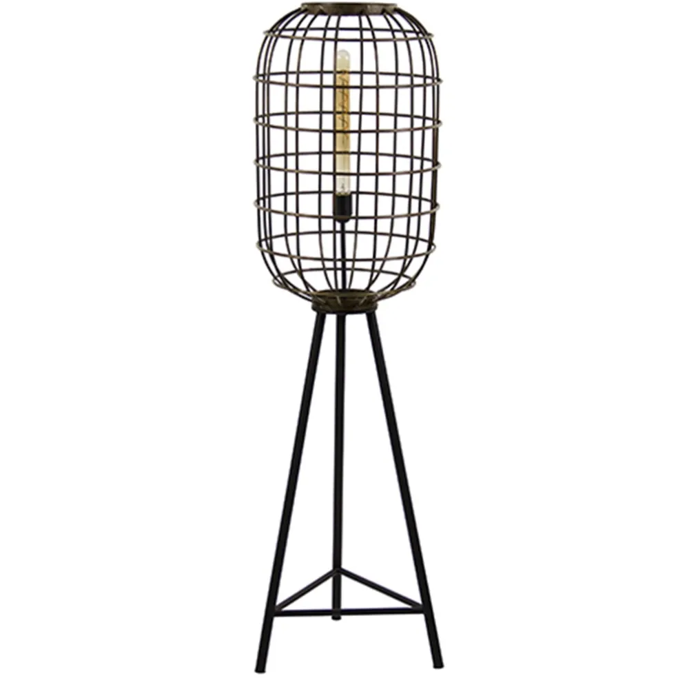 Vloerlamp oud-brons zwart kooi