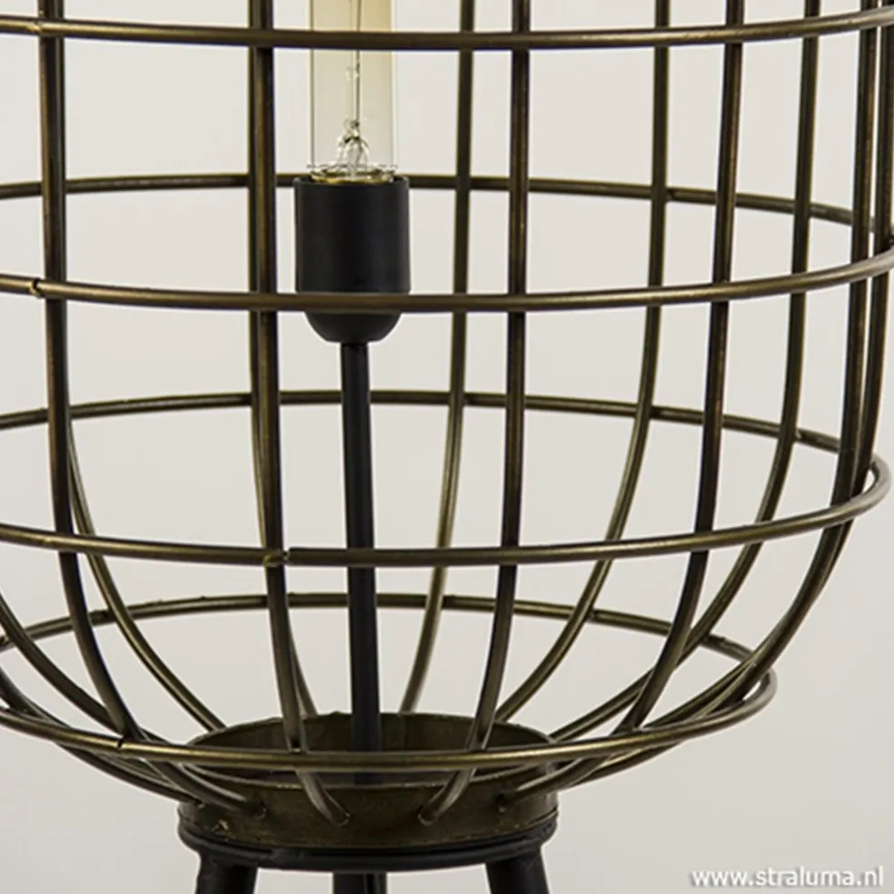 Vloerlamp oud-brons zwart kooi