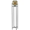 Vloerlamp zwart + amber glazen bol