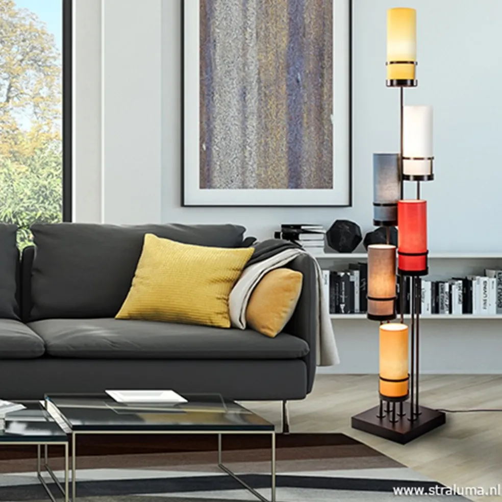 Vloerlamp zwart 6L multicolor rood