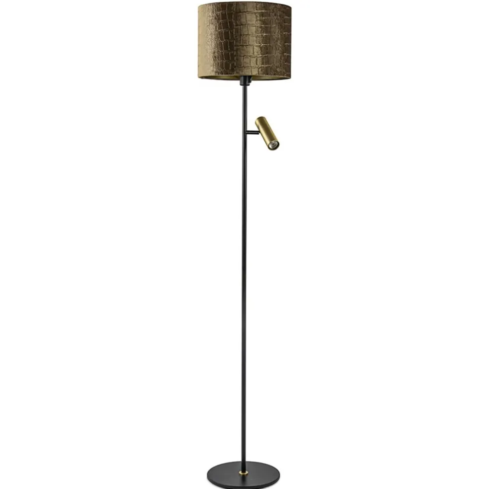 Vloerlamp zwart/goud met kap brons/goud