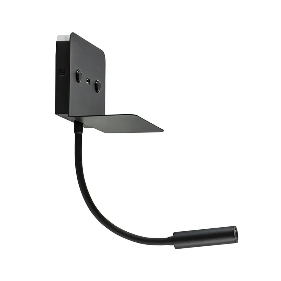 Wandlamp bed zwart flex + USB charger