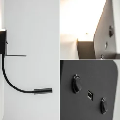 Wandlamp bed zwart flex + USB charger