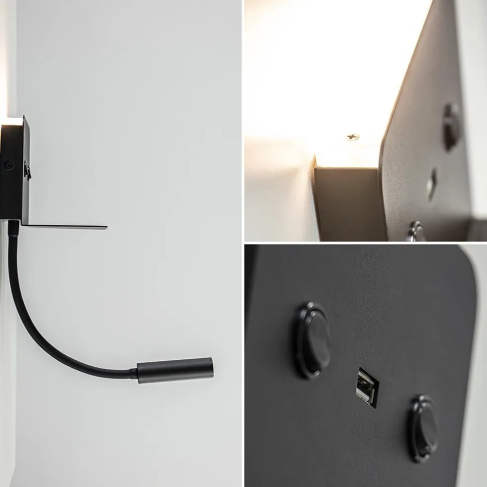 Wandlamp bed zwart flex + USB charger