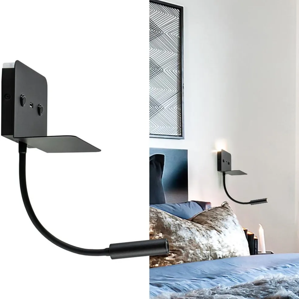 Wandlamp bed zwart flex + USB charger