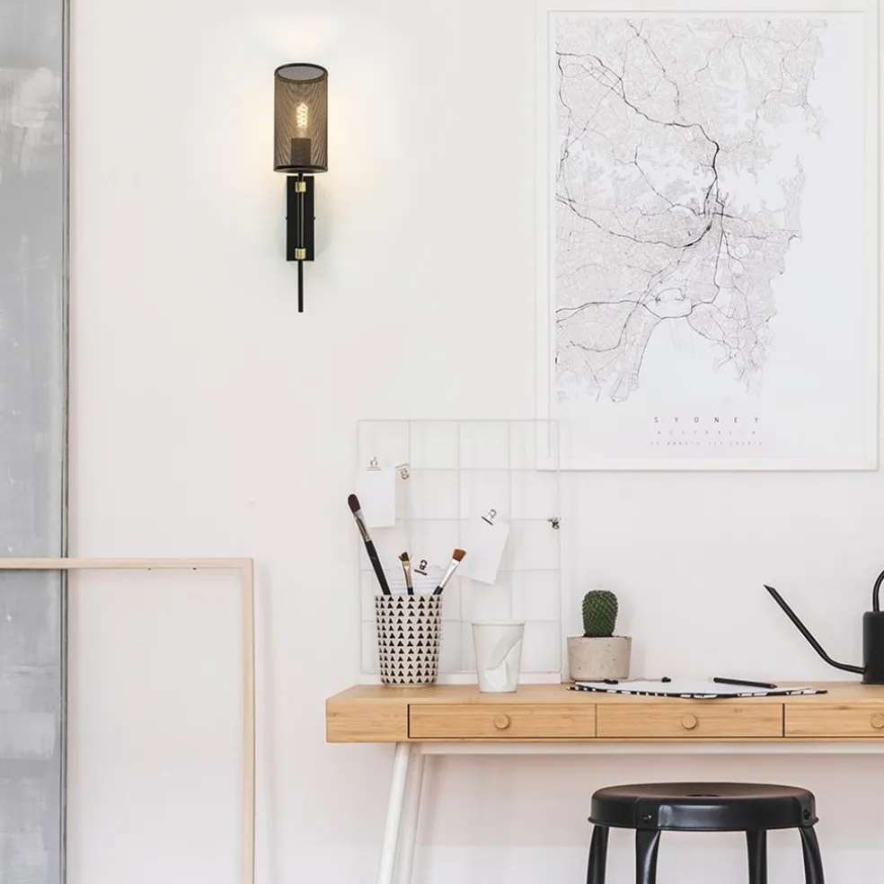 Wandlamp cilinder zwart/goud S