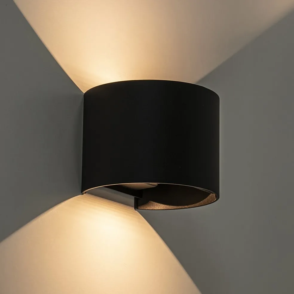 Wandlamp Davos afgerond zwart IP54 2700k