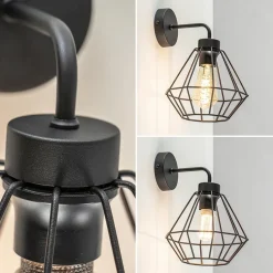 Wandlamp draadkorf zwart
