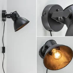 Wandlamp Eliano zwart industrieel