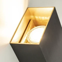 Wandlamp Eros rechthoek zwart/matgoud 2xgu10