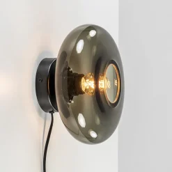 Wandlamp Hoseki zwart + smoke glas