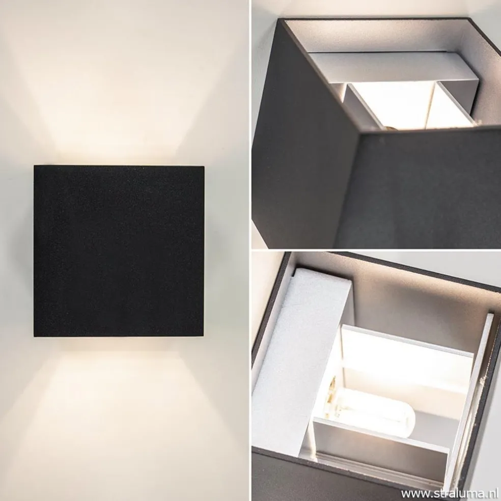 Wandlamp kubus verst. zwart/grijs ex.g9