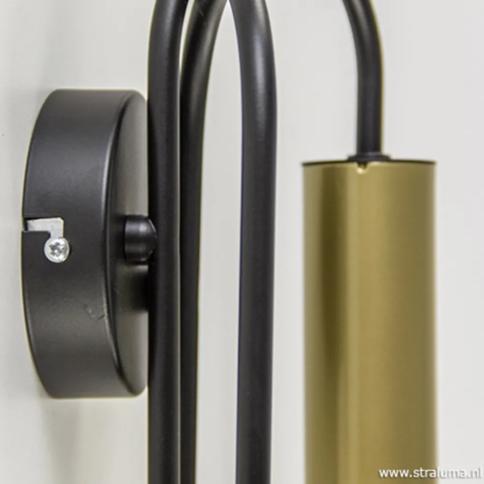 Wandlamp toog dubbel zwart/mat goud