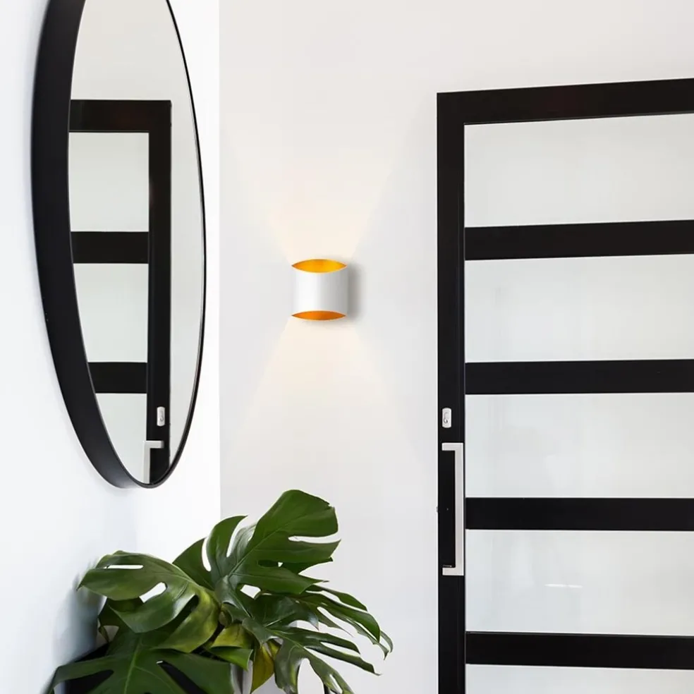 Wandlamp up+down wit met goud G9