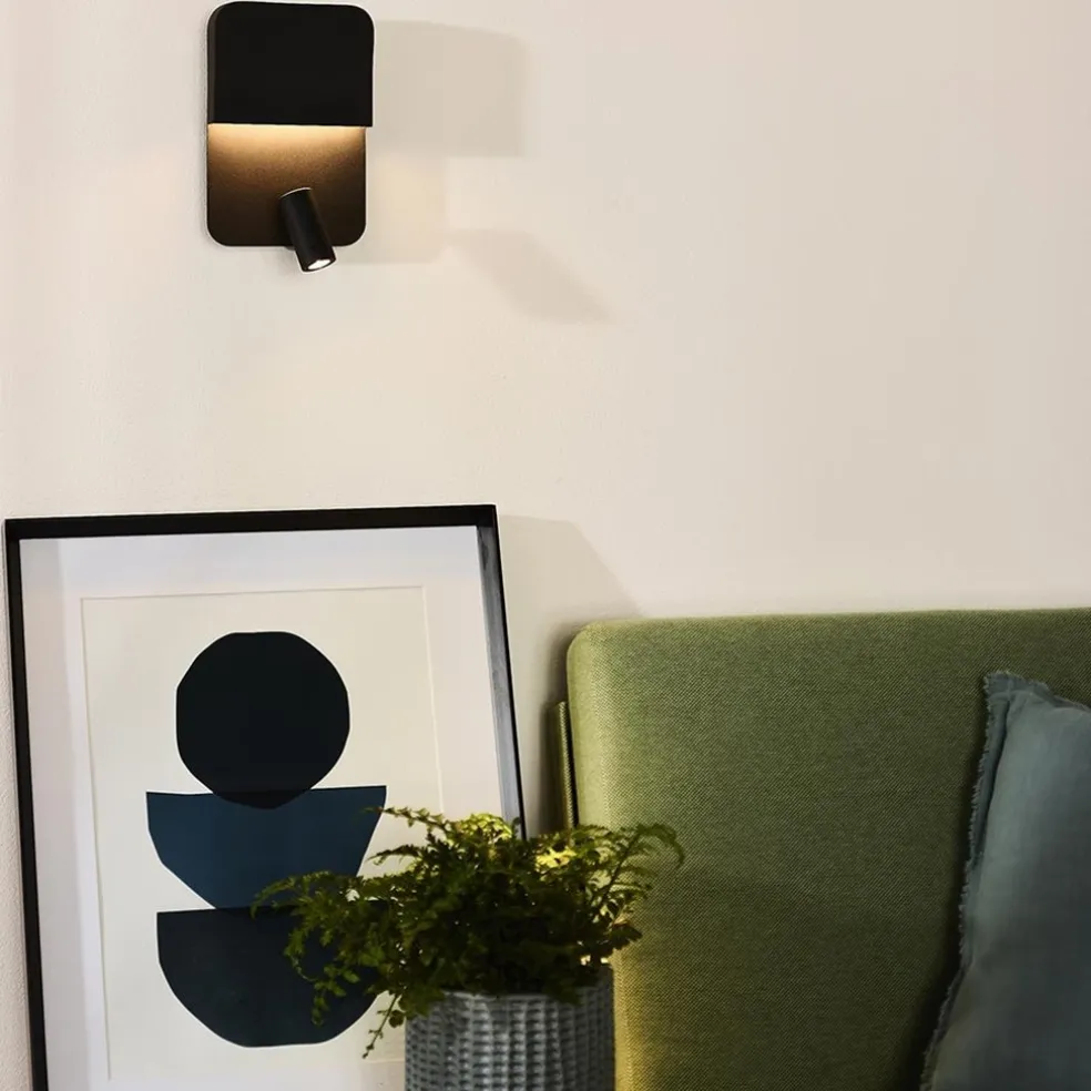 Wandlamp zwart + leesspot en usb