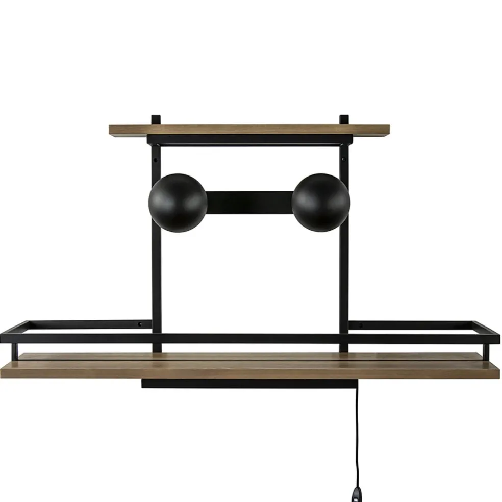 Wandlamp/wandrek zwart met houten planken