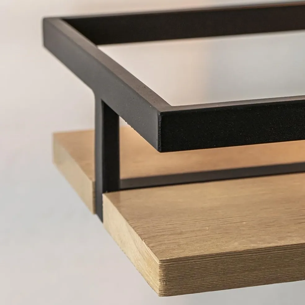 Wandlamp/wandrek zwart met houten planken