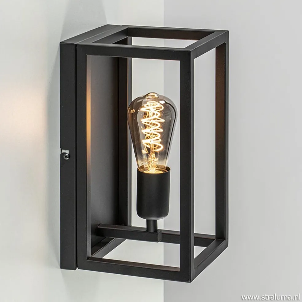 Wand-/plafondlamp rechthoek frame zwart