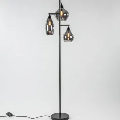Zwart metalen vloerlamp met titanium glazen kappen