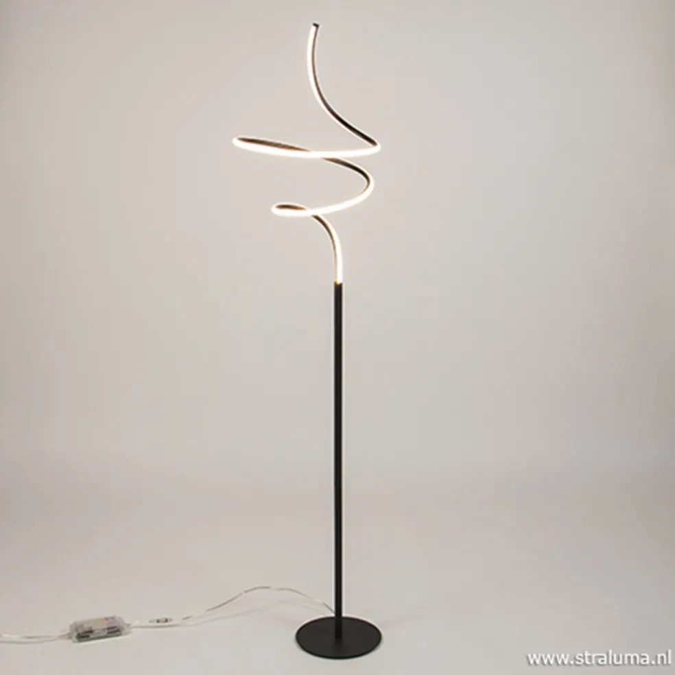 Zwarte krul vloerlamp LED dimbaar