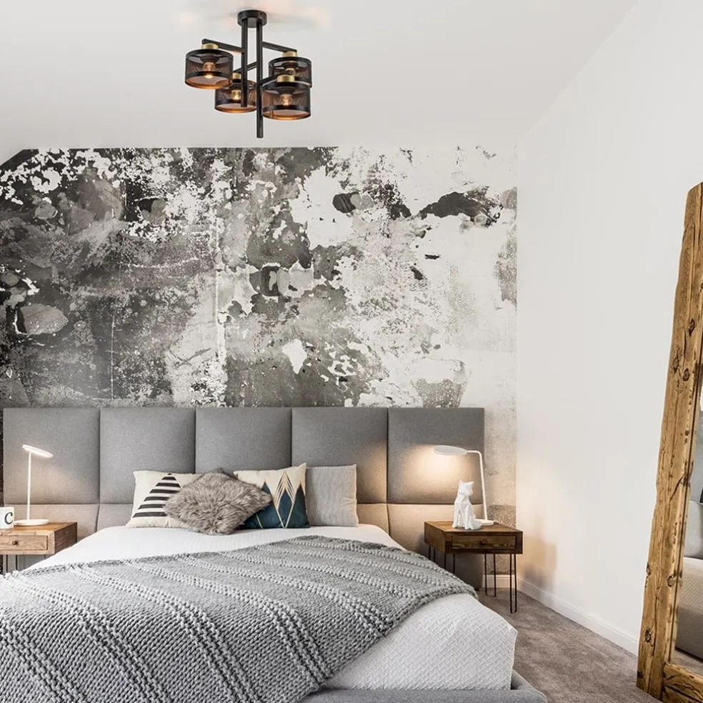 Zwarte 4-lichts plafondlamp met ronde kappen