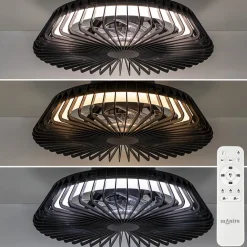 Zwarte plafondventilator mini met dimbaar LED