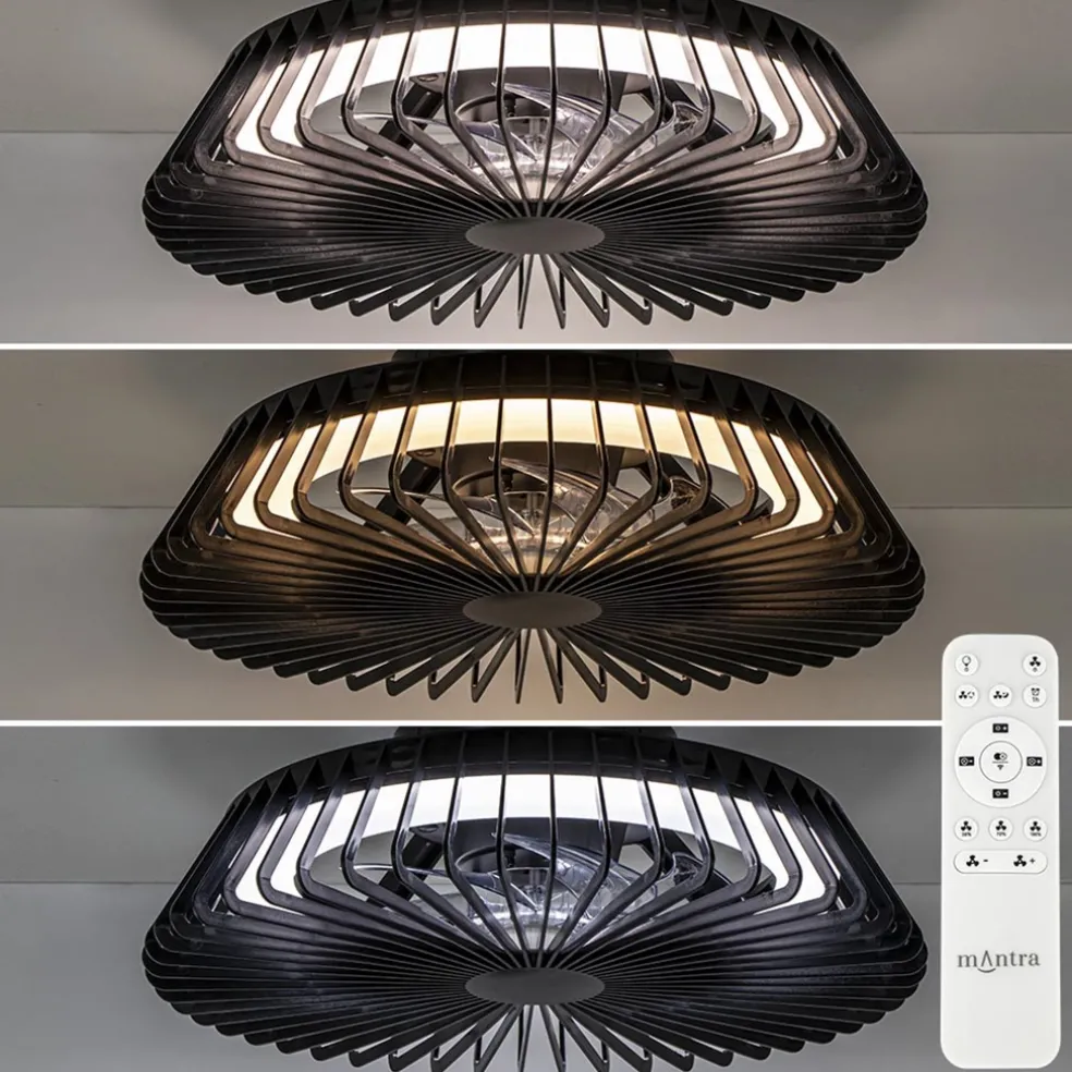 Zwarte plafondventilator mini met dimbaar LED