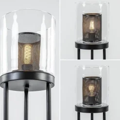 Zwarte vloerlamp met cilinder kap helder glas